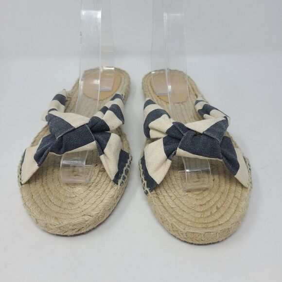 J. Crew Knotted Espadrille Slides in Stripe Sandals White Navy J2580, Sz 10 NEW - Picture 2 of 5